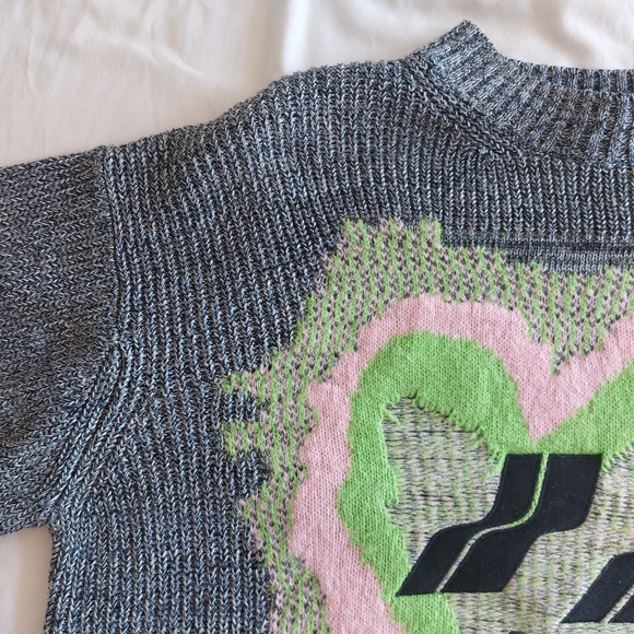 Heavy Knit Oversized Wool Blend Fuzzy Smiley Face Crew Sweater Unisex Size S - Picture 7 of 15